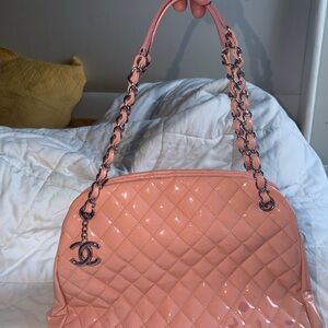 CHANEL Pink Glossy Quilted Shoulder Bag